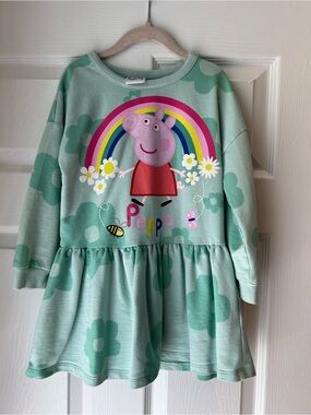 Peppa Pig Mint Green Rainbow Floral Sweatshirt Dress size 4-5